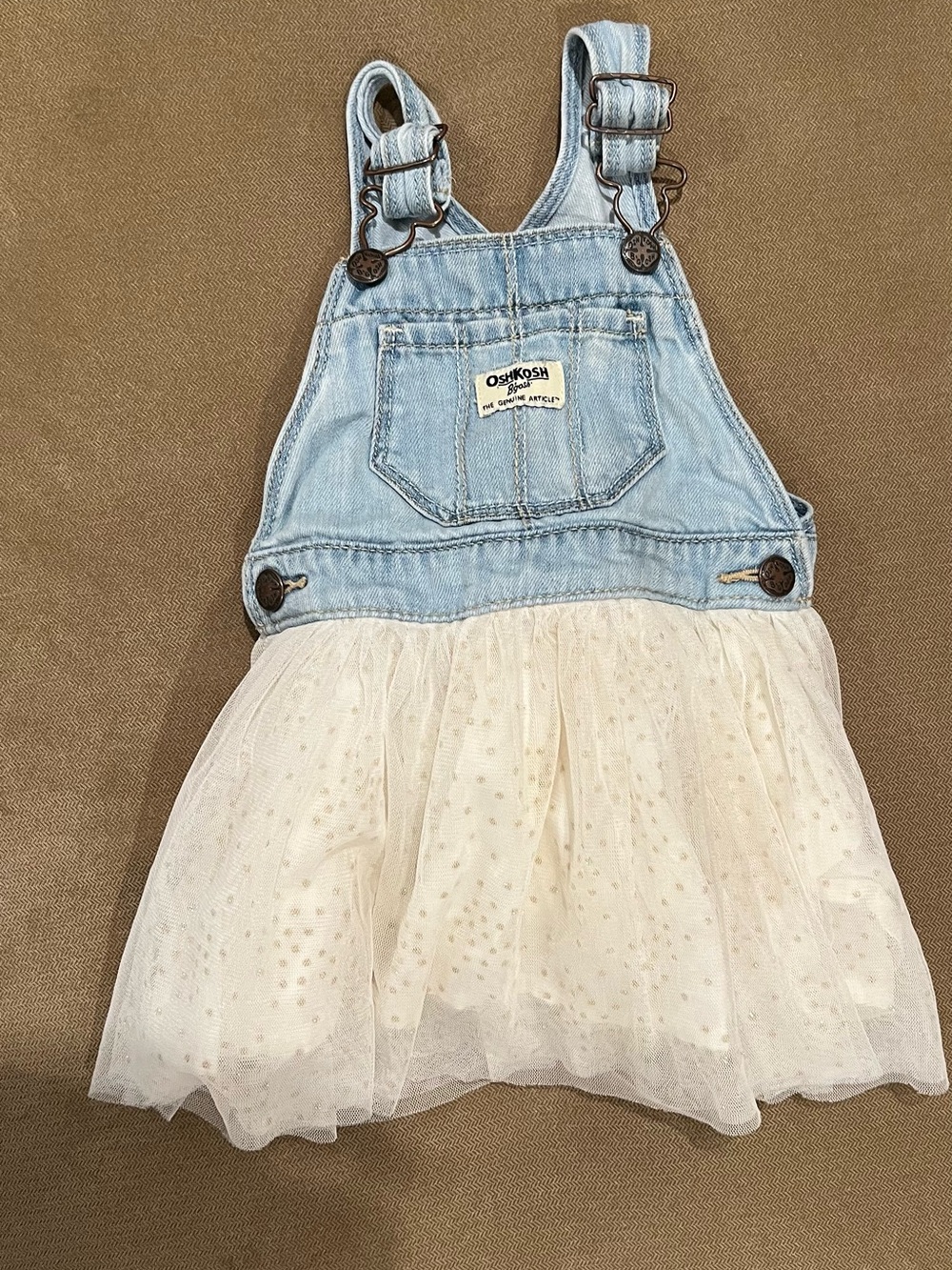 OshKosh B'gosh Light Blue Denim Overall Dress with White Tulle Skirt
